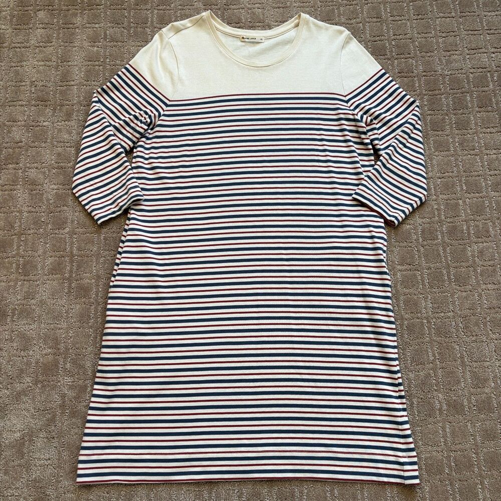 Marine Layer April Dress Womens XL Cream Red Blue Striped Supima Cotton Casual - Picture 3 of 9